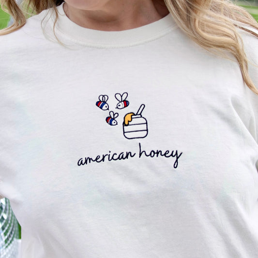 American Honey Embroidered Comfort Color Tee 🇺🇸